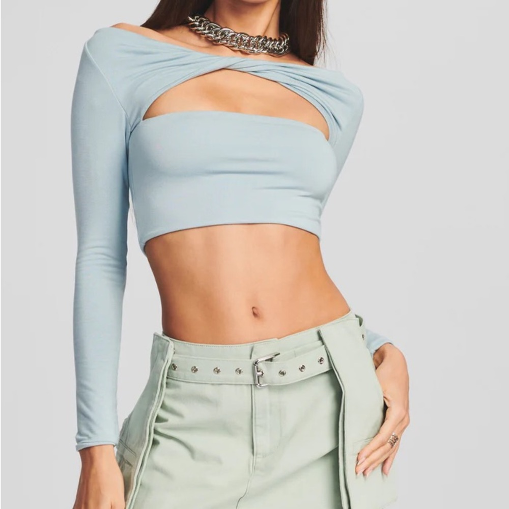 SER.O.YA ellis top Stylish Blue Off-Shoulder Crop Top large